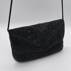 "Andre Cellini Black Beaded Vintage Crossbody Bag In amazing condition. Gorgeous! Can been worn as crossbody or as a clutch.  Measurements: 9\" x 6\" x 1\" Strap Drop: 22\"" Snake Skin Bag, Vintage Crossbody Bag, Sherman Oaks, Hobo Style, Black Beads, Purses And Handbags, Shoulder Bags, Crossbody Bag, Shoulder Bag