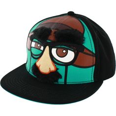 This Officially Licensed Phineas And Ferb Baseball Cap Features Agent P's Face, Only It's Been Disguised With Glasses, False Eyebrows, And A Human Nose Complete With Mustache. Embroidered And Applique Details With Faux Fur 'Eyebrows' And 'Mustache'. One Size Fits Most, Ages 14 And Up. 100% Cotton. Adjustable Back. Novelty Black Hat With Flat Bill, Novelty Black Snapback Hat One Size, Fun Black Hat With Flat Brim, Fun Black Snapback Hat With Flat Brim, Fun Black Flat Brim Hat, Novelty Black Flat Bill Baseball Cap, Human Nose, Video Game Pattern, False Eyebrows