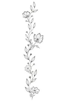 a line drawing of flowers and leaves on a white background