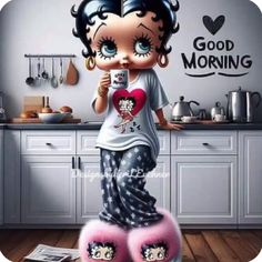 Red Prada Bag, Betty Boop Baby, Good Morning Cartoon, Inspirational Good Morning Messages, Betty Boop Quotes, Gangsta Quotes, Black Betty Boop, Greetings Images, Betty Boop Cartoon