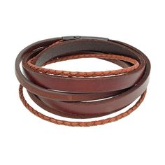 "With a mulitstrand wrap design highlighted with braided detailing, this faux-leather bracelet keeps your style on-trend. Comes in a gift box.BRACELET DETAILS Length: 16.5 in. Closure: magnetic Metal: black ion-plated stainless steel  Size: 16"". Color: Brown. Gender: male. Age Group: adult." Faux Leather Bracelets, Jewelry Advice, White Bracelets, Men's Bracelet, Leather Wrap Bracelet, Lynx, Leather Wraps, Bracelet Designs, Stainless Steel Bracelet