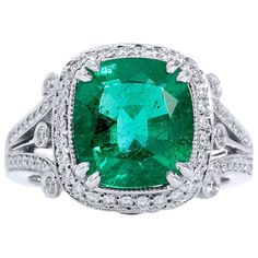 Biedermeier Furniture, Emerald And Diamond Ring, Emerald Diamond Ring, Zambian Emerald, Shiny Things, Pretty Rings, Emerald Diamond, Cushion Cut, A 4