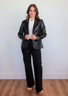 Introducing the Yelena welt pocket blazer from Michael Stars, a pinnacle of timeless elegance. Crafted for those who appreciate quality and style, this classic-fit blazer is the epitome of sophistication. Elevate your wardrobe with cruelty-free fashion that exudes confidence and versatility. Embrace the allure of a wardrobe staple that effortlessly transitions from day to night, embodying the essence of modern luxury. Details: 100% Polyurethane (Lining: 100% Polyester) Machine wash cold inside o Elegant Fall Blazer For Office, Single-breasted Blazer For Fall Formal Wear, Fall Single Breasted Blazer For Formal Occasions, Elegant Fall Blazer For Business, Single Breasted Blazer For Formal Fall Occasions, Chic Tailored Blazer For Formal Occasions, Fall Formal Single-breasted Blazer, Elegant Business Casual Fall Suits, Elegant Fall Business Casual Suits