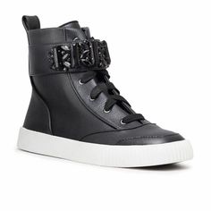 Nwt Black Karl Lagerfeld Paris Women's Jeren Buckled High-Top Sneakers Size 6 1/2 Run Slightly Small Best For A Size 6 Box Included Karl Lagerfeld Shoes, Hightop Sneakers, Black And White Sneakers, Paris Woman, Leather High Tops, Karl Lagerfeld Paris, Sport Chic, Lacing Sneakers, Sneaker Brands