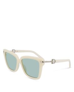 Ferragamo Gancini Square Sunglasses, 57mm Elegant White Square Frame Sunglasses, Formal White Sunglasses With Mirrored Lenses, Formal White Polarized Sunglasses, Formal White Sunglasses With Uv Protection, Formal White Sunglasses With Gradient Lenses, Chic Beige Sunglasses For Formal Occasions, White Cat Eye Sunglasses For Formal Occasions, Formal White Cat Eye Sunglasses, Luxury Beige Sunglasses With Gradient Lenses