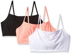 PRICES MAY VARY. Three pack of solid full-coverage sport bras featuring spaghetti straps and tag-free labels One set of pads included 2-ply stretch construction 95% cotton, 5% spandex Spaghetti straps Full coverage Sports Crop Top With Built-in Bra In Cotton, Seamless Cotton Sports Bra For Workout, Spring Cotton Sports Bra With Built-in Bra, Casual Bra With Spaghetti Adjustable Straps, Casual Spaghetti Strap Bra With Adjustable Straps, Sporty Cotton Tank Top With Adjustable Straps, Cotton Stretch Sports Bra With Adjustable Straps, Cotton Sports Bra With Adjustable Straps For Summer, Summer Cotton Sports Bra With Adjustable Straps