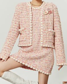 *Jacket and dress are sold separately.

A tweed set for an elegant look.

The pink color makes it even more feminine.

Each item is easy to use individually and can be styled in a variety of ways.
◾️Model
Height/Weight：165cm(64.9in)/44kg(97.0lb)
Fitting Size：M
Jacket





Cm
(inches)

Length
Chest
Shoulder
Sleeve Length


S
48(18.8)
94(37.0)
37(14.5)
55(21.6)


M
49(19.2)
96(37.7)
38(14.9)
56(22.0)


L
50(19.6)
98(38.5)
39(15.3)
57(22.4)




Dress





Cm
(inches)

Length
Chest
Shoulder


S
72( Winter Pink Tweed Blazer, Elegant Pink Tweed Outerwear, Pink Fitted Long Sleeve Tweed Dress, Winter Pink Tweed Dress, Pink Tweed Dress For Winter, Chic Pink Tweed Blazer, Fitted Pink Tweed Dress, Elegant Pink Tweed Dress, Elegant Pink Tweed Dress For Formal Occasions