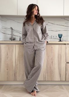 Holiday pajama set, Cotton pajama set, Coming home outfit, Lounge and sleepwear, Godmother gift,  Pajama set women cotton, Girlfriend gift  Women's cotton check suit for home and sleep. Comfortable flowing, weightless fabric and a relaxed cut. The suit is made in an oversized style. Ideal for home, sleep, a bachelorette party, walks or even a date. Sleeping Suits Women, Pajama Set Cotton, Night Suit For Women, Cotton Pajama Set, Check Suit, Godmother Gifts, Holiday Pajamas, Cotton Pajama Sets, Night Suit