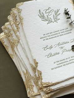 wedding stationery with gold foiling and greenery