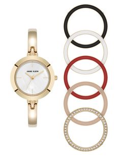 Anne Klein Gold-Tone Interchangeable Bezel Watch Set