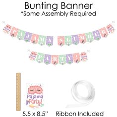 the bunting banner is shown next to a roll of tape and some other items