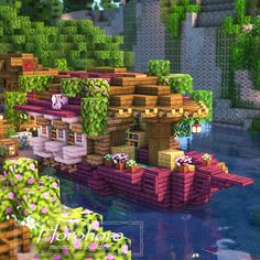 Minecraft Raised House, Minecraft Custom Island, Cottage Minecraft Idea Houses, Minecraft Village Theme Ideas, Enchanted Library Minecraft, Chinese Dragon Minecraft, Minecraft Building Inspo Aesthetic, Aquatic Minecraft Builds, Minecraft Ship House