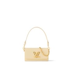 LOUIS VUITTON® - Twist West - Banana White Bag Louis Vuitton, Louis Vuitton Handbag White, Louis Vuitton Bag Cream, Lv New Wave Chain Bag, Lv Fashion, Luxury Gifts For Women, Woman Bags Handbags, Girly Bags, Iconic Bags