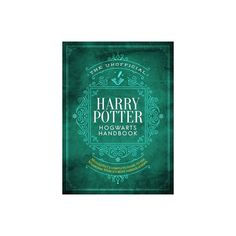 the harry potter hogwarts book is shown on a white background with green lettering