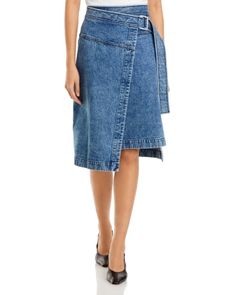 3.1 Phillip Lim Denim Wrap Midi Skirt Jeans Crafts, Denim Wrap Skirt, A Line Denim Skirt, Upcycled Jeans, Wrap Midi Skirt, Blue Jeans Crafts, Stella Jean, Denim Day, Upcycle Jeans