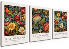 three books on william morris's paintings are shown in front of a white background