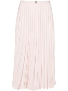 blush pink fully pleated crepe texture signature 4G motif plaque internal logo tag mid-length straight hem concealed side zip fastening Elegant Pink Pleated Skirt, Formal Pink Midi Skirt, Formal Pink Pleated Skirt, Pink Accordion Pleats Skirt, Chic Pink Skirt With Pleated Waist, Formal Pleated Feminine Skirt, Feminine Midi Pleated Skirt, Feminine Pleated Skirt For Formal Occasions, Elegant Pink Midi Pleated Skirt