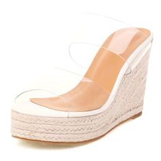 PRICES MAY VARY. 4.1" espadrille wedge heel; 1.37" platform (size 6) Espadrilles Wedge Sandals With Clear Pvc Straps Create A Concise And Futuristic Feel. This Casual Summer Women's Shoes Featuring A Straw Wedge Heel And Cushioned Platform For Support, Your Feet Will Feel Like You're Walking On Clouds. This Peep Toe, Chic Silhouette Platform Sandal Complement The Flowy Sleeves And Flowy Silhouette. and Pair These Pretty Espadrille Sandal With A Floral Dress, Go Super Girly. When You Wear These S Clear High Heels, Heeled Espadrilles, Woven Sandals, Slip On Espadrilles, Espadrilles Platform, Espadrille Wedge, Wedge Heel Sandals, Espadrille Sandals, Platform Wedge Sandals