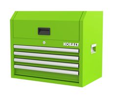 The Kobalt 26-In 4-Drawer Green Chest is great for storing and organizing all your tools and hardware. The unit is made from high grade all welded steel construction with a tough, rust-resistant powder coat finish. 4 Drawers are all full-extension and glide effortlessly on ball-bearing slides that can support up to 50 lbs. you can charge your electronics and power tools even when the chest is locked via the integrated power strip with 4-outlets and 2-USB ports. The chest has lock system for adde Green Cabinet, Tool Chests, Workshop Ideas, Green Cabinets, Space Place, School Related, Tool Chest, Metal Tools, Tool Steel