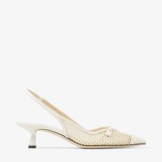 White Fishnet Mesh and Latte Nappa Slingback Pumps | AMITA 45 | Summer 2022 collection | JIMMY CHOO US Jimmy Choo Wedding Shoes, Nordic Wedding, White Fishnets, Bridal Handbags, Bridal Flats, Easy Chic, Pointed Pumps, London Shoes, Sneaker Dress Shoes