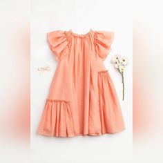 Sample, Nwt Cute Solid Color Dress For Dress-up, Flowy Orange Dress For Garden Party, Flowy Ruffled Dresses For Dress-up Occasions, Cute Dress For Dress-up Occasion, Playful Peach Spring Dress, Playful Peach Summer Dress, Solid Color Dresses With Ruffles In Cute Style, Cute Flowy Dress For Dress-up Occasions, Orange Ruffled Sundress