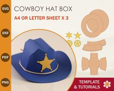 cowboy hat box paper craft kit with templates and instructions to make it in the shape of a sheriff's hat