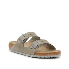 Birkenstock-Arizona Sandal - Women's Upgrade your casual footwear with the Arizona sandals from Birkenstock. The easy-to-wear slip-on design and a contoured footbed make this a comfortable and supportive option for everyday wear. Slip-on Footbed Sandals With Textured Footbed, Casual Closed Toe Gray Sandals, Casual Gray Closed Toe Sandals, Casual Gray Leather Sandals, Gray Flat Sandals For Spring, Gray Leather Slip-on Sandals, Casual Adjustable Slippers With Cork-bed Midsoles, Comfortable Gray Slip-on Sandals, Summer Gray Sandals With Cushioned Footbed