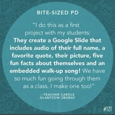 a blue circle with the quote bite - sized pd for tests, i dedicated the first five minutes to let students hold their test