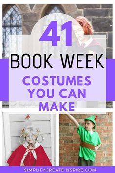 four different pictures with the words, book week costumes you can make and an image of a