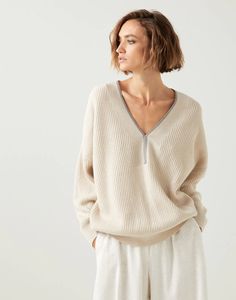 Handmade Sweater, Linen Sweater, Stylish Sweaters, Lightweight Cardigan, Boutique Online, Ribbed Knit Sweater, Ribbed Sweater, Brunello Cucinelli