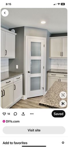 a kitchen with white cabinets and granite counter tops on the bottom right side, an instagram post from diy com