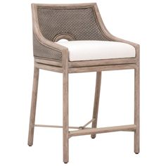 The Adamo Counter Stool by Essentials For Living brings a refined touch to any dining or bar setting with its transitional style and thoughtful design. Measuring 20.75" wide, 21.25" deep, 34.25" high, with a seat height of , it features a solid mahogany frame in French Gray complemented by a basketweave Cabana Loom in French Gray on the seat back and sides. The fixed seat cushion, upholstered in high-performance LiveSmart Peyton-Pearl fabric, combines polyester and nylon for both durability and Home Bar Counter, Bar Setting, French Gray, Accent Seating, Office Desk Decor, Bar Home, French Grey, Counter Height Stools, Bedroom Night Stands