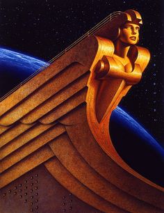 an image of a statue on top of a building in the air with earth in the background