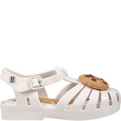 Color: White White scented sandals, with rubber sole and soft insole, velcro closure. They are embellished with cookie applied on the front and with metal logo on the side. 100% PVC. White Non-slip Flat Jelly Sandals, Non-slip White Flat Jelly Sandals, White Adjustable Jelly Sandals With Round Toe, Playful Non-slip White Sandals, Playful White Non-slip Sandals, Playful White Flat Sandals, Playful White Synthetic Sandals, Playful White Closed Toe Sandals, Zegna Shoes