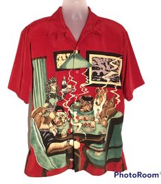 Dragonfly Mens Shirt Size L Dog Poker Red Button Up Dress Shirt Short Sleeve EUC. Vintage 90’s poker dogs shirt. Never worn. Great condition Colorful Button Up, Vintage Red Camp Shirt With Camp Collar, Vintage Red Shirt With Graphic Print, Vintage Red Short Sleeve Camp Shirt, Vintage Red Button-up Shirt, Red Vintage Shirt With Vintage Print, Red Vintage Print Shirt, Vintage Red Short Sleeve Shirt, Red Vintage Short Sleeve Shirt