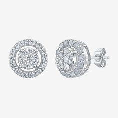 Upgrade your everyday jewelry collection with these Diamond Blossom women's stud earrings featuring a cluster of round-cut Lab Grown diamonds surrounded by a shimmering halo of smaller stones totaling 1 carat weight. They're set in 10K White Gold and are secured with a friction back. Features: Quick ShipDiamond Clarity: Si2Earring Back: FrictionSetting: ProngShape: RoundStone Cut: RoundDiamond Color: GMetal Color: WhiteEarring Length: 6.1mmEarring Width: 10.8mmRounded Carat Weight: 1 Ct. T.w.Car Diamond White Round Cluster Earrings With Lab Grown Diamond, Hypoallergenic Diamond White Round Earrings, 14k Gold Diamond White Round Cut Diamond Earrings, White Round Cut Sterling Silver Diamond Earrings, Hypoallergenic Diamond White Round Cut Earrings, Womens Earrings Studs, Round Stud Earrings, Buying Diamonds, 1 Carat