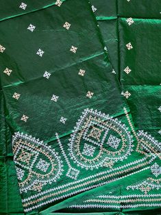 Green Hand Embroidered Gujrati Stitch Saree With Blouse Piece Pure Bangalore Silk Saree Kutch Hand Work Party Wear Silk Saree - Etsy UK Saree Kutch, Kasuti Embroidery, Balochi Dress, Kutch Work Designs, Green Hand, Diy Sewing Pattern