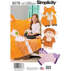 "Find the Simplicity® Pattern CS8278 (One Size) at Michaels. Stitch adorable rag-quilted animals with the help of the Simplicity Pattern 8278 Animal Rag Quilts-One Size. Simplicity® Pattern CS8278 Animal Rag QuiltsCraft Sewing Project. Stitch adorable rag-quilted animals with the help of the Simplicity Pattern 8278 Animal Rag Quilts-One Size. This pattern includes a monkey, horse and fox. Designer: Longia Miller. See product images for chart that shows you fabric types best suited for this proje Animal Quilt Patterns Annie's Craft Store, Free Blanket Sewing Patterns, Blanket Stitch Sewing, Sew Flannel Mop, Rag Quilt Size Chart, Fox Lovey Sewing Pattern, Sewing Animals, Fox Quilt, Learn Sewing