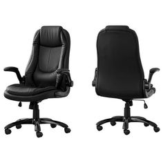 two black leather office chairs side by side