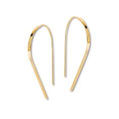 These stylish, easy-to-wear threader earrings have flat wire construction of high-polish 14K yellow gold. The earrings are designed to hold in place by themselves. 14k Yellow Gold Threader Earrings, Classic Gold Threader Earrings For Everyday, Everyday Yellow Gold Threader Earrings, Minimalist Adjustable Yellow Gold Linear Earrings, Modern Yellow Gold Wrap Earrings With Ear Wire, Yellow Gold 14k Gold Threader Earrings, Single 14k Yellow Gold Threader Earring, Classic Yellow Gold Threader Earrings For Everyday, Modern 14k Gold Threader Earrings