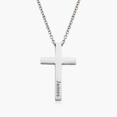 Introducing our exquisite personalized stainless steel cross necklace for men, a timeless and meaningful piece that adds a touch of faith to any outfit. This stunning necklace is available in both silver and gold finishes, allowing you to choose the one that perfectly suits your style. Made with high-quality stainless steel, this necklace is durable and long-lasting, making it a perfect gift for yourself or a loved one. Add a custom touch by personalizing it with a name, date, or special message Minimalist Personalized Cross Necklace, Minimalist Personalized Cross Pendant Necklace, Personalized Cross Pendant Necklace For Anniversary, Silver Name Necklace With Cross Pendant, Silver Cross Pendant Necklace With Name, Minimalist Stainless Steel Cross Necklace As A Gift, Minimalist Stainless Steel Cross Necklace For Gift, Personalized Cross Necklace For Anniversary, Personalized Silver Cross Pendant Necklace