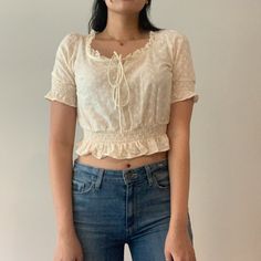 Veeeeeerrrryyyy Cute Vintage Ivory Top. Never Worn, Too Small Flower Blouse, Ivory Flower, Ivory Flowers, Ivory Tops, Blouses, Womens Sizes, Womens Tops, Women Shopping, Color