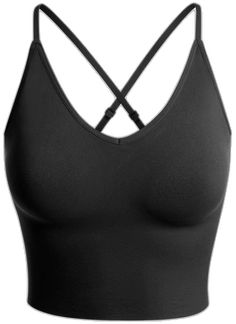 Design by Olivia Women's Casual Seamless Padded Workout Sports Bra Cami Cropped Yoga Tank Top with Adjustable Straps