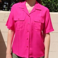 Brand New Never Worn! Rare Find. 1990s Collection. Not In Store Any Longer. Super Stylish! Size: 8 No Stains. Animal Free Smoke Free Home. Classic Pink Top With Pockets, Classic Pink Tops With Pockets, Chemise Rose, Rayon Blouse, Pocket Top, Pink Shirt, Clearance Sale, Short Sleeve Blouse, Womens Clothing Tops