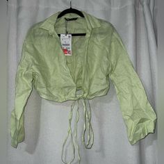 Wrap Tie Top Zara Size Medium Super Cute For All Year Around! Green Crop Top For Spring, Trendy Light Green Tops For Spring, Fitted Light Green Top For Spring, Zara Green Blouse For Vacation, Trendy Light Green Spring Tops, Trendy Light Green Spring Top, Yellow Long Sleeve Crop Top For Spring, Zara Long Sleeve Crop Top For Spring, Zara Green Tops For Spring