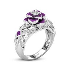 Spectre Ring James Bond Titanium Wedding Bands For Men-VANCARO Ring Luxury, Rose Violette, Unique Roses, Flower Engagement Ring, Purple Jewelry, Ring Wedding Band, Promise Rings For Her, Rose Ring, Rose Engagement Ring