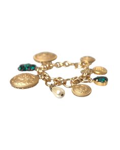 Gold Tone Brass Chain Crystal Women Bracelet 100% Authentic Dolce & Gabbana Charm bracelet design Made of brass and crystal Gold and green colors 25cm length Logo details Made in Italy Perfect for women who love luxury Material: Brass Crystal Bracelet Model, S Bracelet, Versace Handbags, Bracelets Design, Gold And Green, Women Bracelet, Bracelet Design, Chic Accessories, Color Dorado