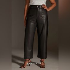 Brand: Anthropologie Size: 24w Color: Black Condition: Nwt Description: Nwt Vegan Leather ‘Colette’ Cropped Wide Leg Pant. Patch Pockets At Front. Button Still Wrapped In Tissue For Protection. Zip Fly. Ultra Flattering Cut. Sold Out Online. Measurements (Laid Flat): - Waist - 23 - Inseam - 25 - Length - 35 Pink Linen Pants, Vegan Leather Pant, Wide Leg Palazzo Pants, Purple Pants, Leather Pant, Pants Womens, Cropped Flares, Floral Pants, Faux Leather Pants