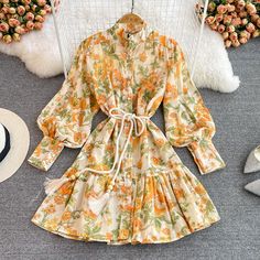 Stylish A line long sleeve floral dress fashion dressFabric: blendedColor: yellowSize(cm): M, L, XL, 2XL(1inch=2.54cm)M length 90cm bust 110cm waist 114cm sleeve length 60cmL length 91cm bust 114cm waist 118cm sleeve length 61cmXL length 92cm bust 118cm waist 122cm sleeve length 62cm&ltp&gt2XL length 93cm bust 122cm waist 126cm sleeve length 63cm&lt/p&gt&ltbr/&gt Floral Dress Fashion, Office Dresses For Women, Lantern Sleeve Dress, Midi Dress Party, Long Sleeve Floral Dress, Patchwork Dress, Woman Standing, Birthday Dresses, Chic Dress