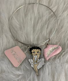 White dress Betty boop charm Casual Charm Bracelet For Party, Pink Nickel-free Charm Bracelet, Vintage Charm Bracelet For Party, Cute Silver Charm Bracelet For Party, Retro Pink Nickel-free Jewelry, Pink Retro Jewelry For Gifts, Retro Pink Jewelry Gift, Retro Pink Jewelry For Gifts, Betty Boop Bracelet